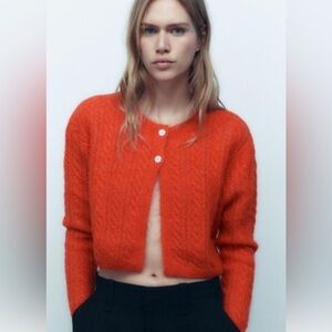 NEW Zara alpaca and wool blend cable knit cardigan 9598 186 SZ M